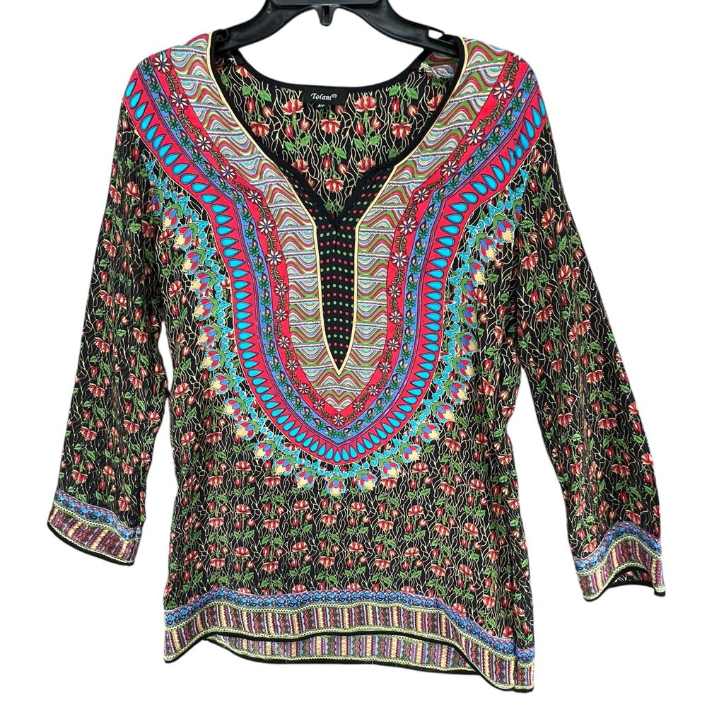 Anthropologie Multicolor Floral V-Neck Embellished Tunic